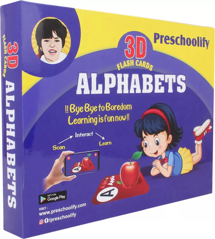 Preschoolify Alphabets AR Flash Cards (A–Z, 26 Designs) — Instant PDF + Free Scan App | Ages 1–5